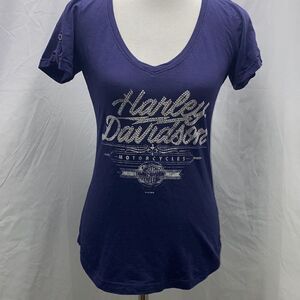 Harley Davidson Denver Mile High t shirt V neck blingy Sz S